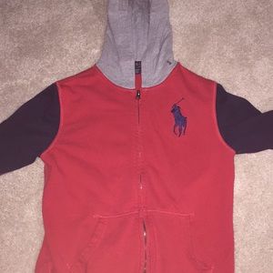 Red white and blue polo hoodie